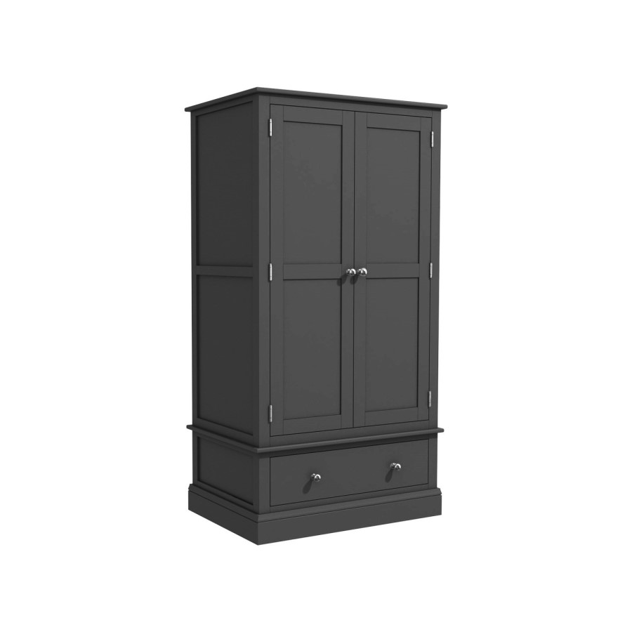 Kids Grey Painted 2 Door Double Wardrobe with Drawer - Harper