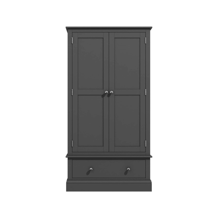Kids Grey Painted 2 Door Double Wardrobe with Drawer - Harper