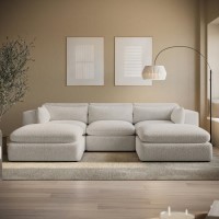 Beige Boucle U-Shaped Sofa - Hudson Beige Boucle U-Shaped Sofa - Hudson