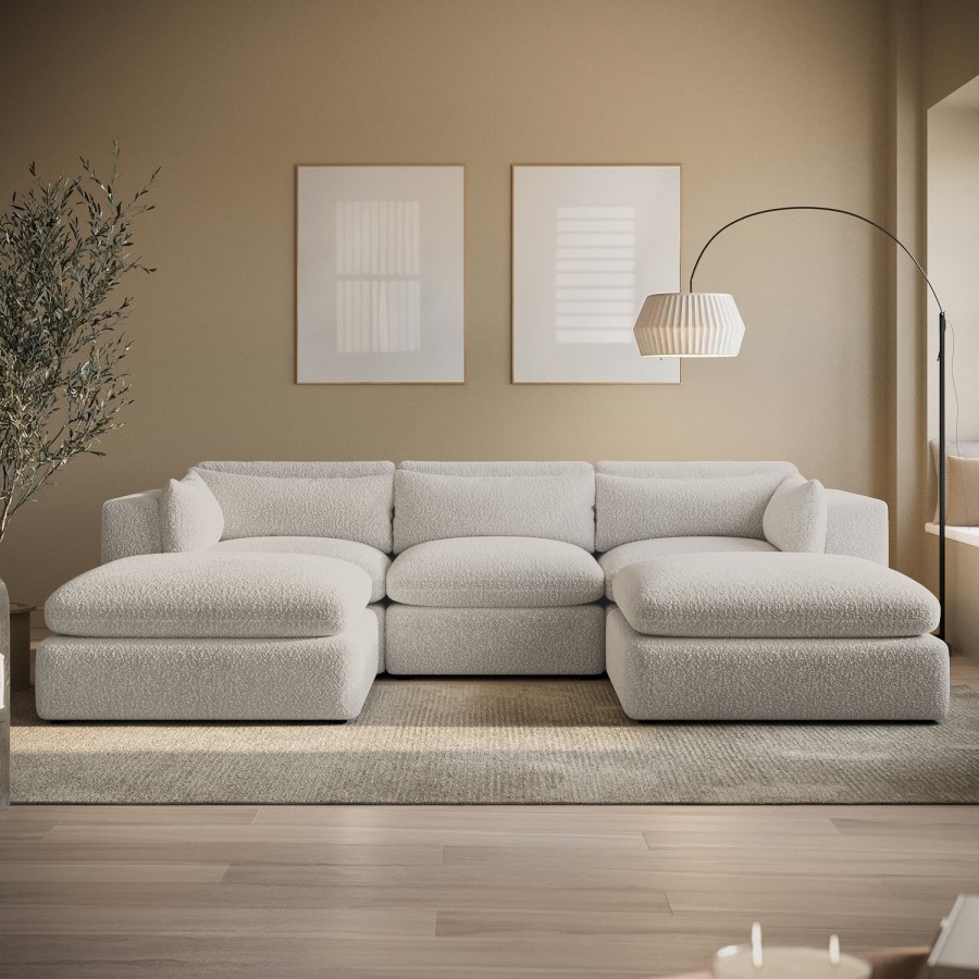 Beige Boucle U-Shaped Sofa - Hudson