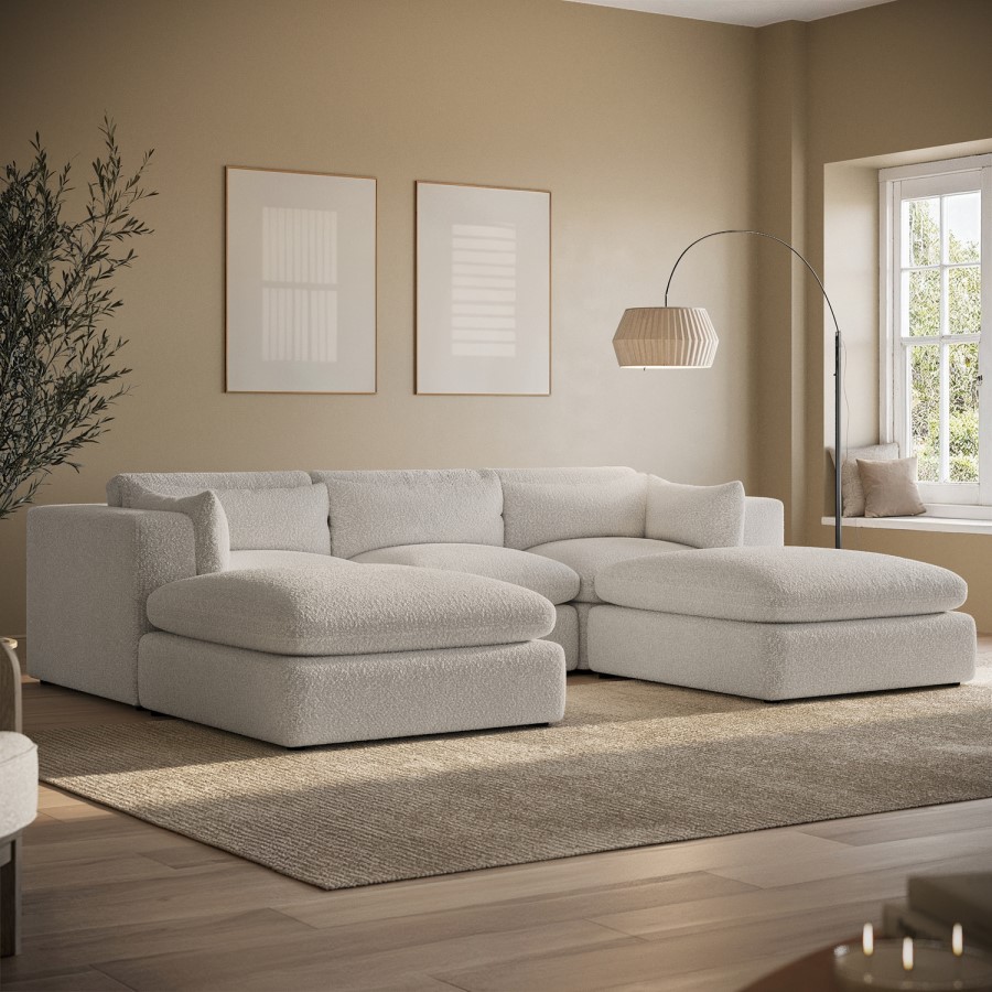 Beige Boucle U-Shaped Sofa - Hudson
