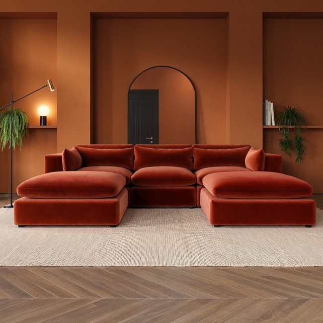 Burnt Orange Velvet U-Shaped Sofa - Hudson