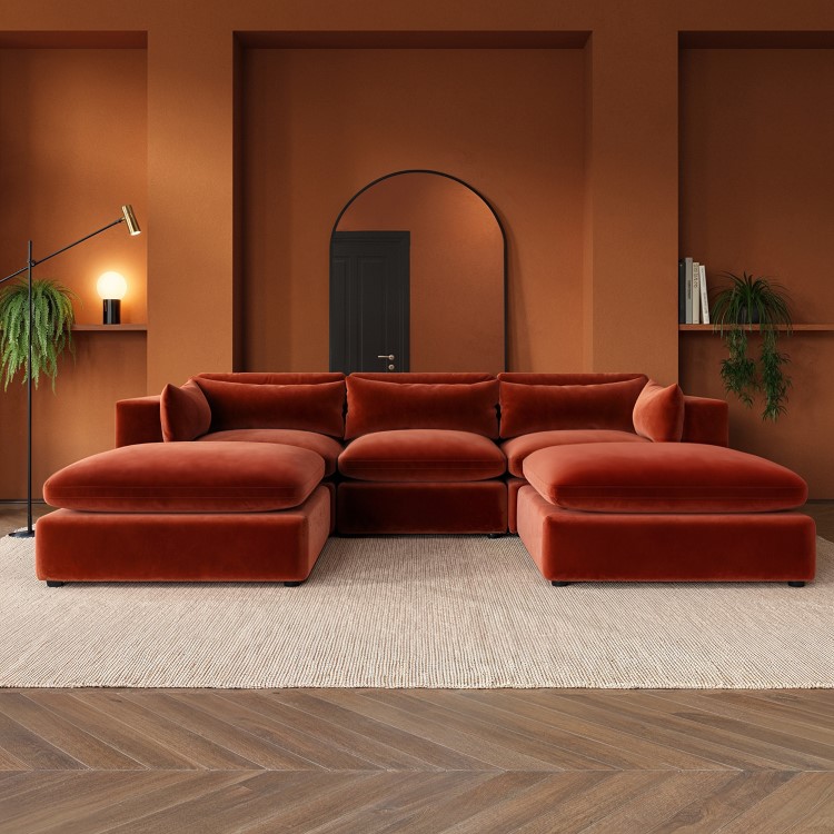 Burnt Orange Velvet U-Shaped Sofa - Hudson