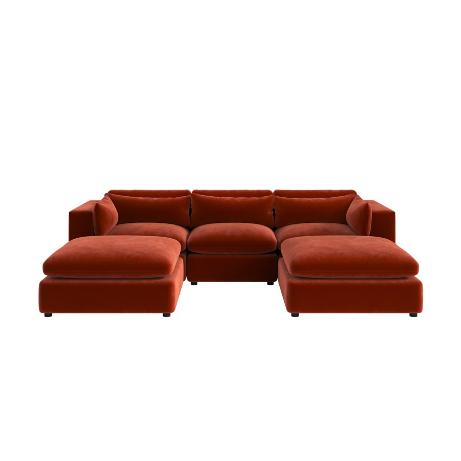 Burnt Orange Velvet 5 Seater U-Shape Sofa - Hudson