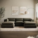 BUN/HSN007/93553 Khaki Green Velvet U-Shaped Sofa - Hudson