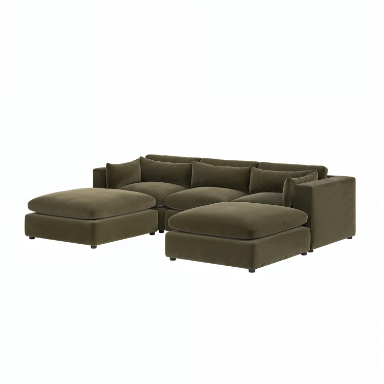 Khaki Green Velvet U-Shaped Sofa - Hudson