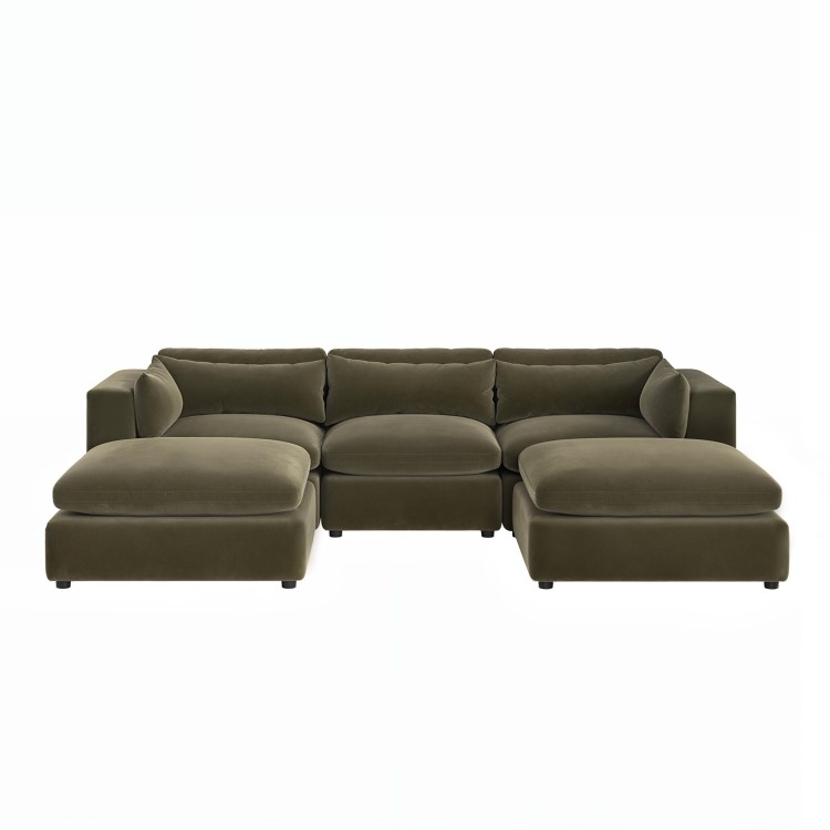 Khaki Green Velvet U-Shaped Sofa - Hudson