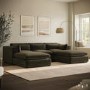 Khaki Green Velvet U-Shaped Sofa - Hudson
