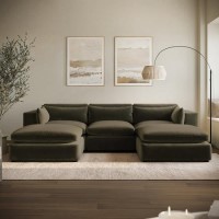 Khaki Green Velvet U-Shaped Sofa - Hudson