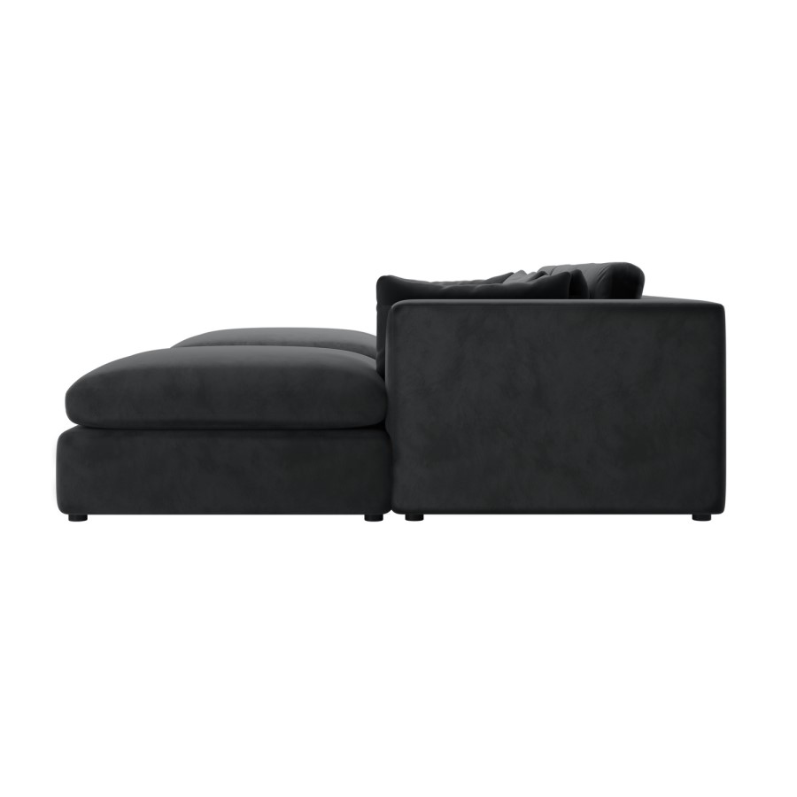 Charcoal Velvet Reversible 4 Seater Chaise Corner Sofa with Footstools - Hudson