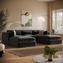 Charcoal Velvet Reversible 4 Seater Chaise Corner Sofa with Footstools - Hudson