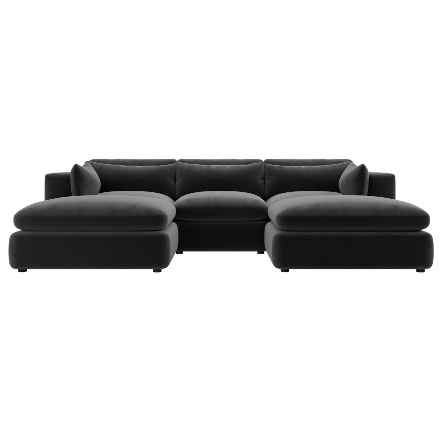 Charcoal Velvet Reversible 4 Seater Chaise Corner Sofa with Footstools - Hudson