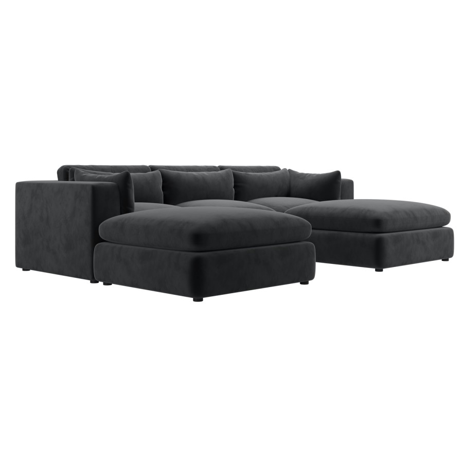 Charcoal Velvet Reversible 4 Seater Chaise Corner Sofa with Footstools - Hudson