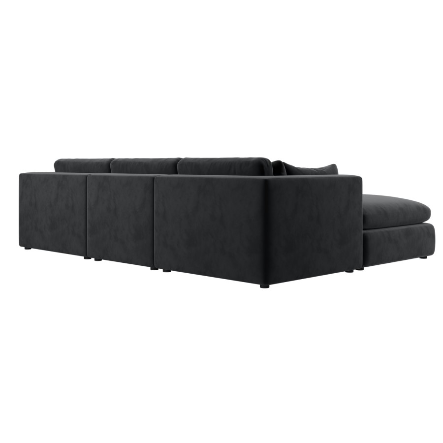 Charcoal Velvet Reversible 4 Seater Chaise Corner Sofa with Footstools - Hudson