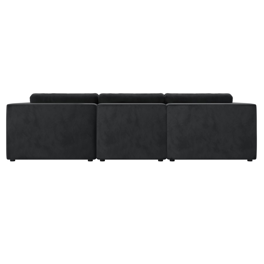 Charcoal Velvet Reversible 4 Seater Chaise Corner Sofa with Footstools - Hudson