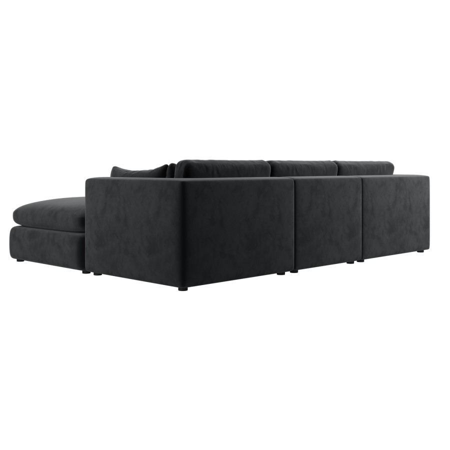 Charcoal Velvet Reversible 4 Seater Chaise Corner Sofa with Footstools - Hudson