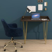 Walnut Desk with Hairpin Legs and Blue Velvet Office Chair Set - Inari - Marley