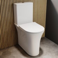 Close Coupled Closed Back Comfort Height Toilet with Soft Close Seat and Brushed Brass Push Button - Indiana