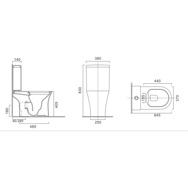 Close Coupled Rimless Open Back Toilet with Soft Close Seat - Indiana