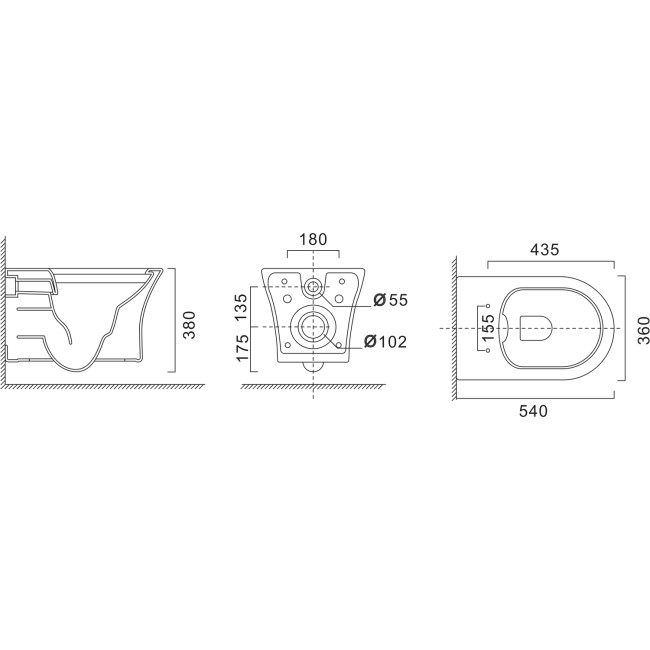 Indiana Wall Hung Toilet 820mm Pneumatic Frame & Cistern & Chrome Flush Plate