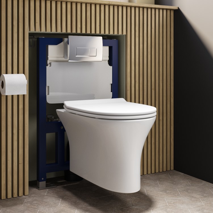 Indiana Wall Hung Toilet 820mm Pneumatic Frame & Cistern & Chrome Flush Plate