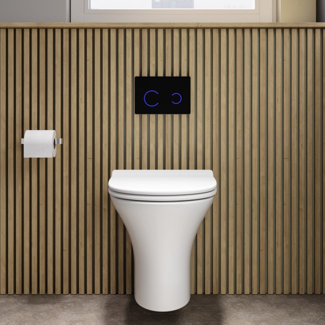 Indiana Wall Hung Toilet 820mm Pneumatic Frame & Cistern & Black Glass Flush Plate