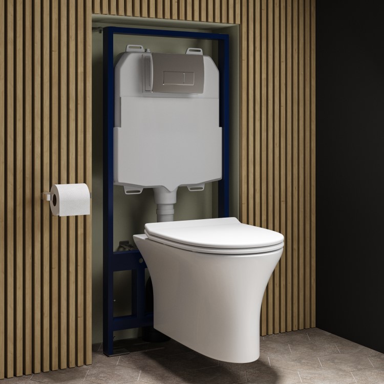 Indiana Wall Hung Toilet 1160mm Pneumatic Frame & Cistern & Chrome Flush Plate