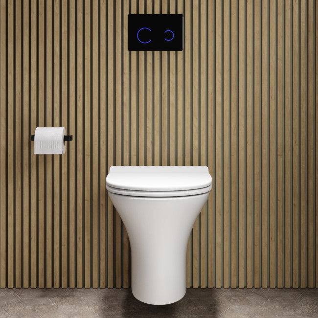 Indiana Wall Hung Toilet 1160mm Pneumatic Frame & Cistern & Black Glass Flush Plate