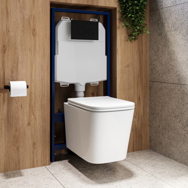 Albi Wall Hung Toilet 1160mm Mechanical WC Frame & Cistern & Black Mechanical Flush Plate