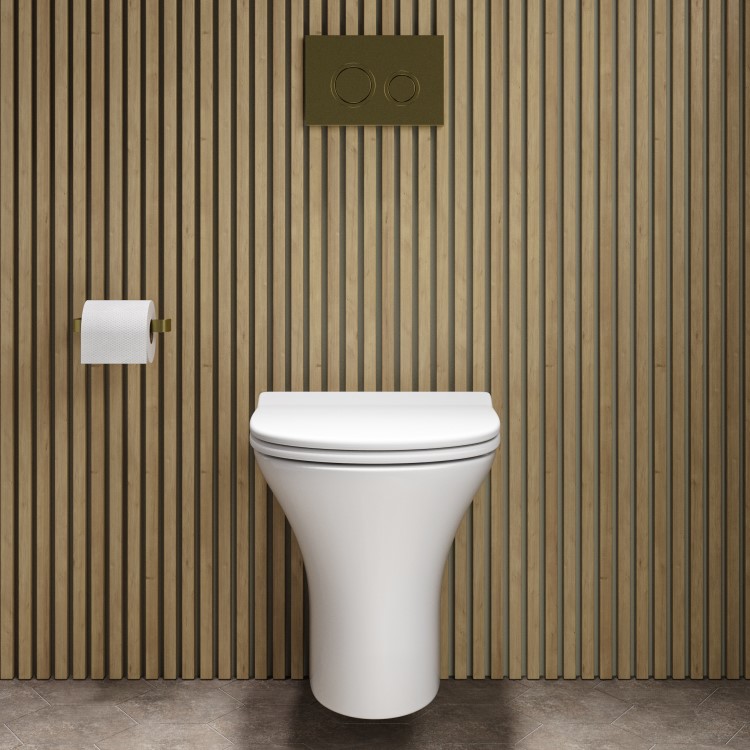 Indiana Wall Hung Toilet 1160mm Mechanical WC Frame & Cistern & Brushed Brass Mechanical Flush Plate