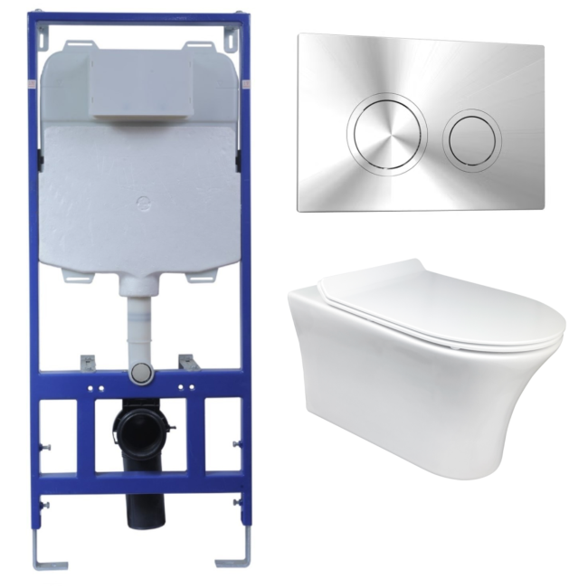 Indiana Wall Hung Toilet 1160mm Mechanical WC Frame & Cistern & Chrome Mechanical Flush Plate