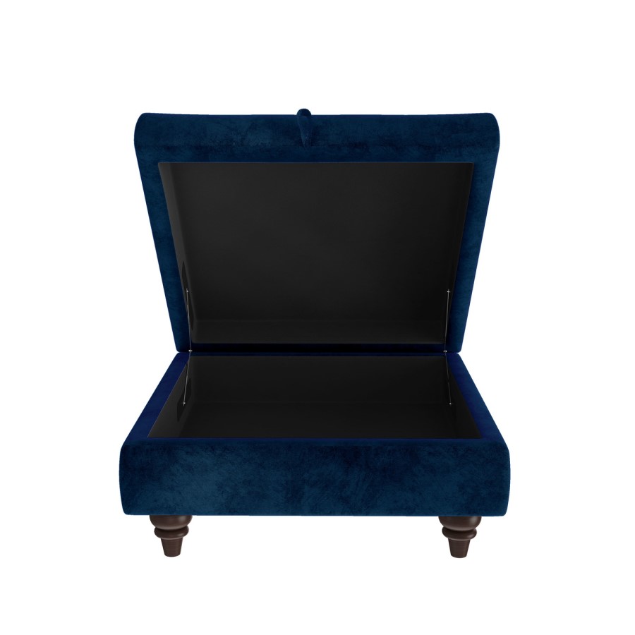 GRADE A1 - Inez Blue Velvet Ottoman Pouffe with Quilted Buttons