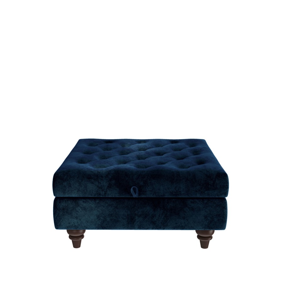 GRADE A1 - Inez Blue Velvet Ottoman Pouffe with Quilted Buttons