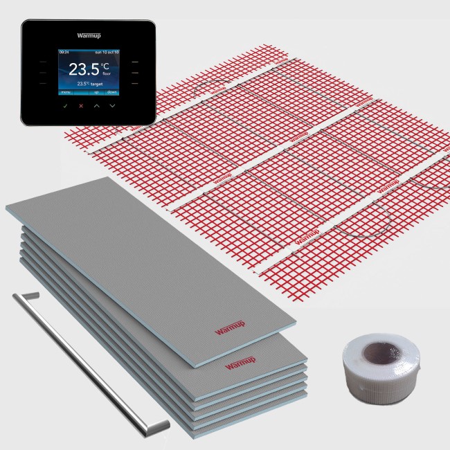 2sqm Electric Underfloor Heating Kit with 3iE Thermostat & Heated Towel Bar Warmup Sticky Mat