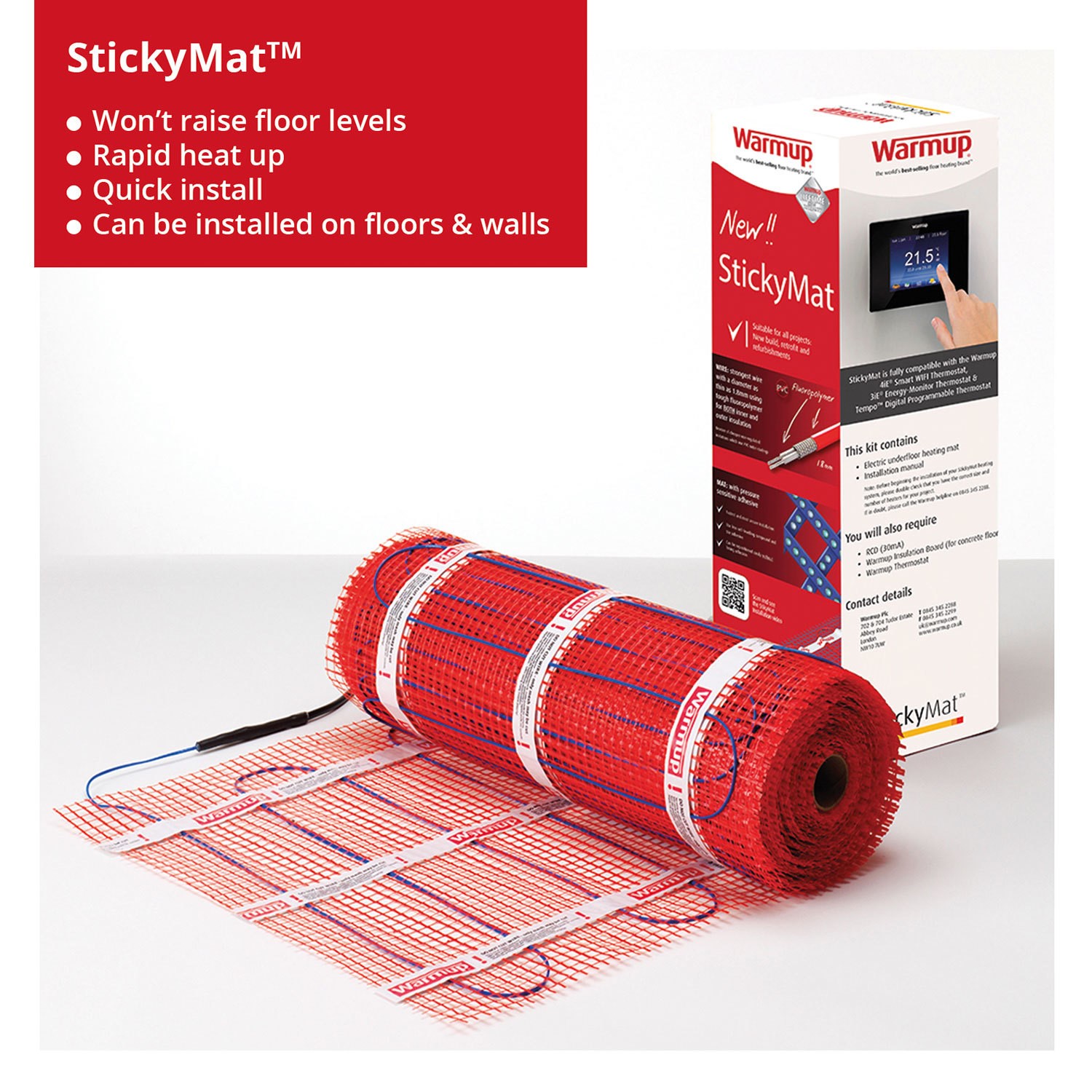 1sqm Electric Underfloor Heating Kit with Tempo Thermostat Warmup Sticky Mat Furniture123