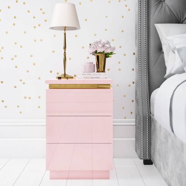 Isabella Baby Pink High Gloss Bedside with Gold Detailing