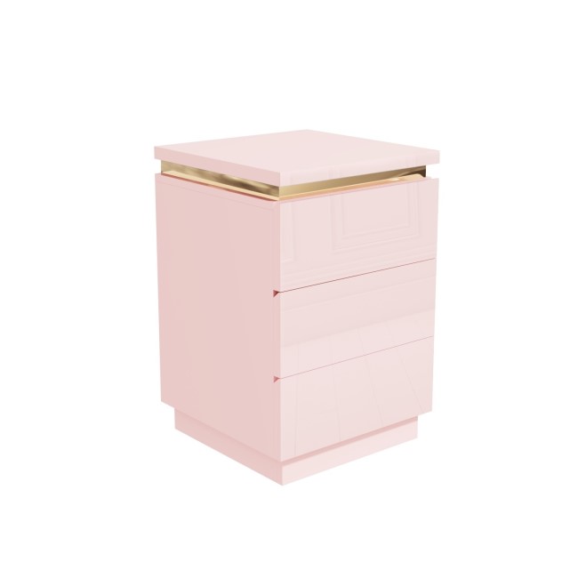 Kids Pink High Gloss 3 Drawer Bedside Table with Metallic Trim - Isabella