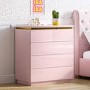 Kids Pink High Gloss Tall Chest of Drawers with Gold Detailing - Isabella