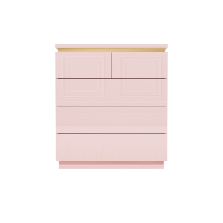 Kids Pink High Gloss Tall Chest of Drawers with Gold Detailing - Isabella