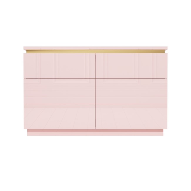 Kids Pink High Gloss Chest of 6 Drawers with Gold Detailing - Isabella 