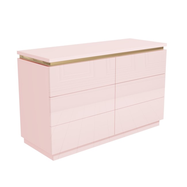 Kids Pink High Gloss Chest of 6 Drawers with Gold Detailing - Isabella 