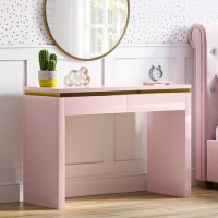 Kids Pink High Gloss Desk with 2 Drawers and Gold Detailing - Isabella