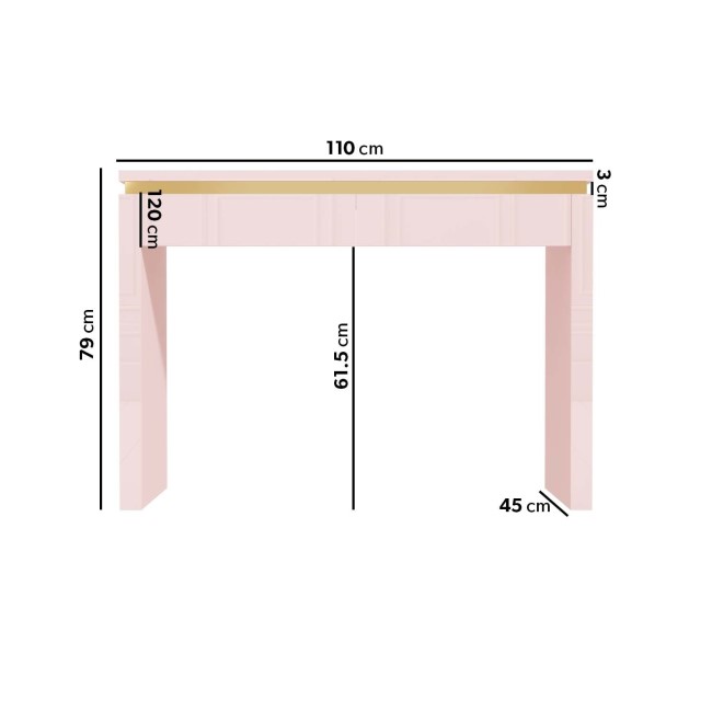 Kids Pink High Gloss Desk with 2 Drawers and Gold Detailing - Isabella