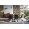 Issac Industrial Dining Table with 6 Vintage Grey Faux Leather Chairs Set