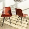 Industrial Dining Set with 6 Tan Leather Chairs &amp; Wooden Table - Jaxon &amp; Isaac