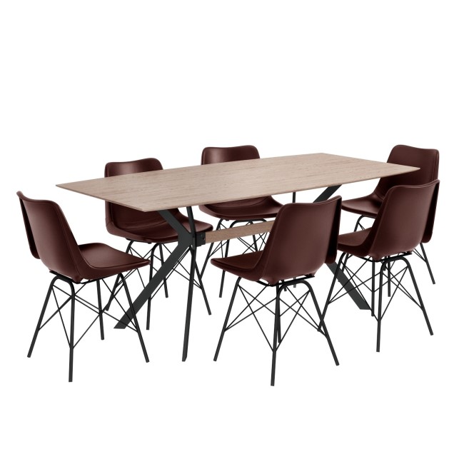 Industrial Dining Set with 6 Dark Leather Chairs & Wooden Table - Jaxon & Isaac