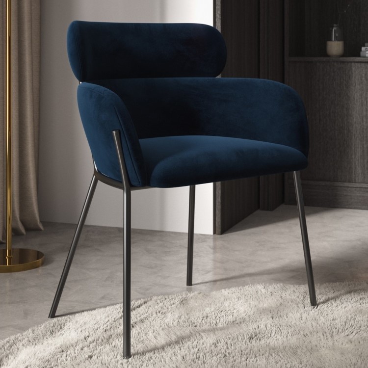 Navy Velvet Curved Accent Chair - Isla