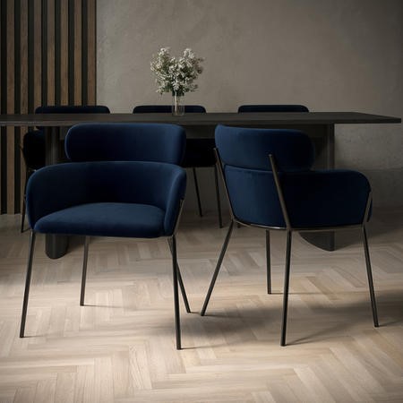 Set of 2 Navy Velvet Dining Chairs - Isla - Furniture123