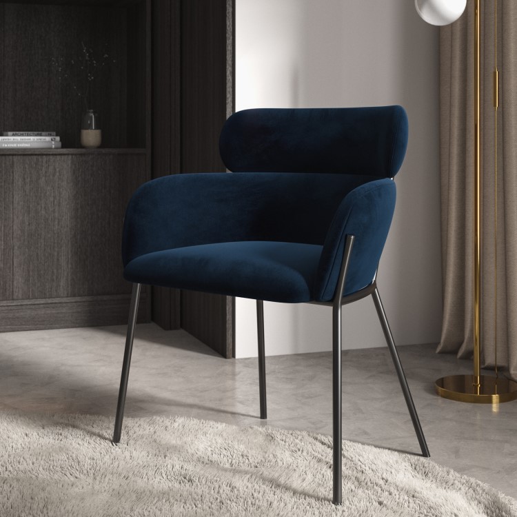 Navy Velvet Curved Accent Chair - Isla