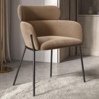 Beige Velvet Curved Accent Chair - Isla